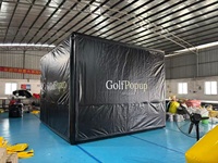 Enceinte de simulation de golf gonflable noire, tente de pratique de golf portable avec écran de projection, souffleur d'air, logo personnalisé pour événement