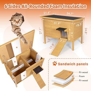 Brown Insulated Winter Multiple Cats wooden Pet House Foldable <b>Ladder</b> house for cats - Product Image 2