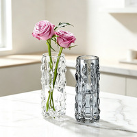 Vase en verre texturé transparent, motif bulles cylindriques, pour fleurs fraîches, hydroponie, décoration d'intérieur, centre de table
