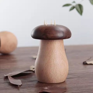 Creative Walnut Wood Mushroom Head <b>Toothpick</b> Dispenser Cute Container for Home Kitchen Restaurant Use - Product Image 1