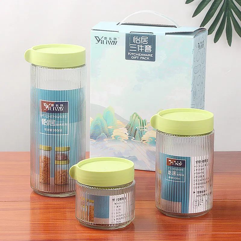 Wholesale different sizes empty kitchen jars gift package glass canisters sets for the kitchen storage