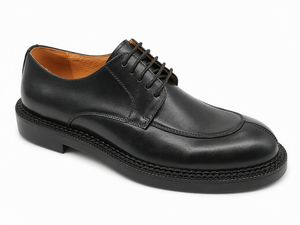 Zapatos Oxford de cuero genuino negro con cordones para hombre, zapatos de vestir con punta redonda, punta moc, suela de goma cómoda, para oficina, carrera, negocios, boda - Product Image 3