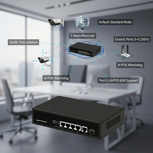 Commutateur PoE Gigabit <span class=keywords><strong>4</strong></span> ports avec 1 emplacement SFP et 1 port de liaison montante RJ45 pour la connexion d'équipements réseau filaires - Product Image 2