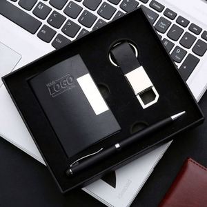 Personalized Business Gift Set Custom Logo PU Leather Keychains Card Holders & Pens with Digital Printing for Corporate Branding - Product Image 1