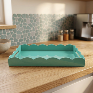 HOT SELLER Handcrafted Eco Friendly Rectangle Orange Scalloped Dishwasher Safe Multipurpose Decorative <b>Tray</b> <b>Handles</b> Home Hotel - Product Image 1
