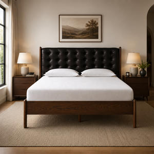 <span class=keywords><strong>Letto</strong></span> Moderno di Lusso in Pelle Trapuntata con Struttura in Legno Massello e <span class=keywords><strong>Testiera</strong></span> a Ala per Progetti di Ville e Hotel - Produttore OEM/ODM - Product Image 2