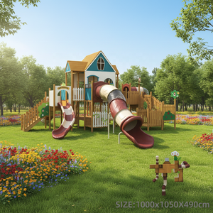 Aire de jeux populaire pour enfants en plein air, en forme de <span class=keywords><strong>cabane</strong></span> en bois, avec toboggan combiné, aire de jeux sportive en bois pour enfants en plein air - Product Image 4