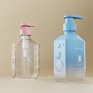 Botella de plástico para mascotas con patrón de burbujas de lujo de 500ml para champú y acondicionador para el cabello