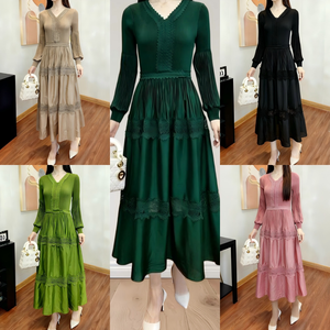 <span class=keywords><strong>Robe</strong></span> longue élégante violette unie, modeste, brodée, à manches longues, pour femme, style bohème, pour l'été, la plage, les invités ou les soirées, personnalisable OEM - Product Image 3