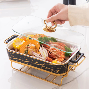 Casserole Nordique Rectangulaire en Céramique à Double Poignée, Vaisselle d'Hôtel Luxe Léger, Pot à Soupe Créatif Chauffé à la Bougie pour Usage Domestique - Product Image 5