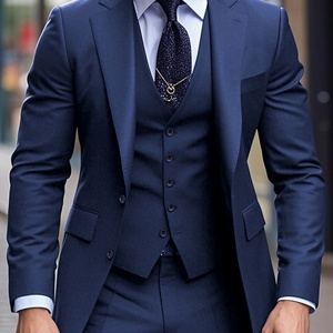 Customized Men's Business <b>Suits</b> Italian Style Breathable Anti-static Anti-Wrinkle Windproof Trendy Designer Collection Navy Blue - Product Image 6