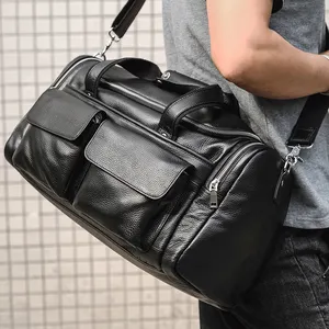 Large Capacity Gym Durable Carrier Luggage Travel Overnight Bag Suit Bag Male Cowhide Business Duffle Travel Bags