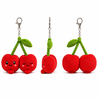 Porte-clés en peluche cerise réaliste de 10 cm - Design mignon, rembourrage en coton PP doux, emballage personnalisé avec logo, unisexe
