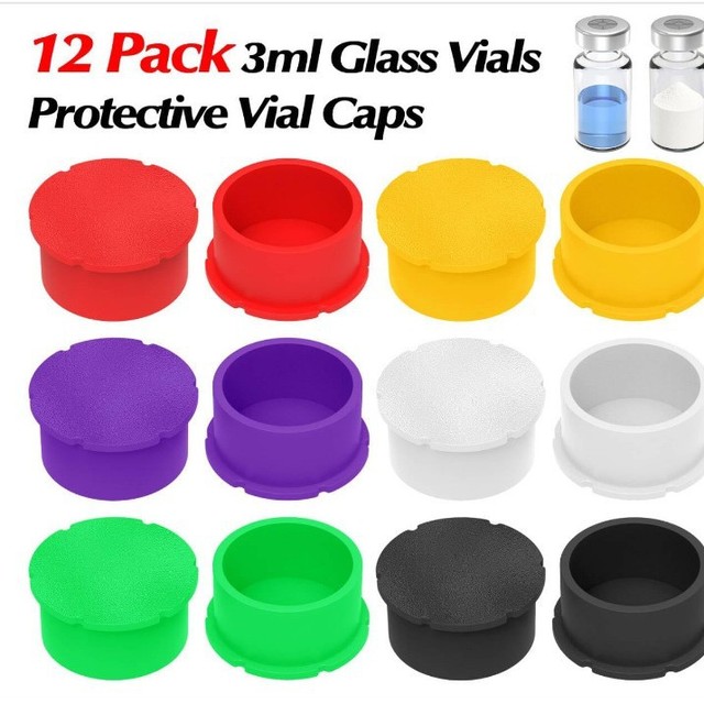 12-Piece 3ml Silicone Glass Vial Flip Top Cap-6 Colors Leak-Proof & Dust-Proof
