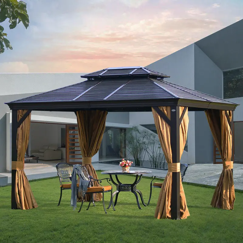 Bán Hot Ngoài Trời Vườn Arbors Pergola Đôi Cứng Top Dù Để Che Nắng Lều Khung Nhôm Kim Loại Gazebo