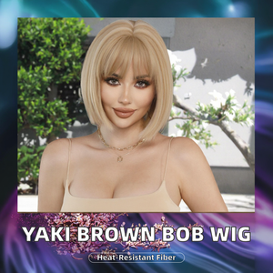วิกผมบ๊อบสีน้ำตาลทองตรง ยี่ห้อ Yaki  ขนาด 12 นิ้ว <span class=keywords><strong>ผม</strong></span><span class=keywords><strong>สั้น</strong></span>สังเคราะห์ธรรมชาติ ความหนาแน่น 150% ใยทนความร้อนสูง  แบบมีเลเยอร์  ผลิตด้วยเครื่องจักร - Product Image 2