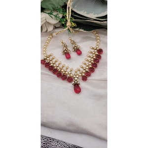 best collection jewellery set is a traditional Polki pendant and earring Traditional Indian Kundan and Carved <b>Ruby</b> Bead <b>Necklace</b> - Product Image 1