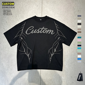 T-shirt Oversize Personalizzata con Strass, Vestibilità Ampia e Spalle Cadenti, in Cotone, Stile Streetwear da <span class=keywords><strong>Uomo</strong></span> - Abbigliamento <span class=keywords><strong>Uomo</strong></span> all'Ingrosso a Basso Prezzo - Product Image 1
