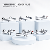 Robinet thermostatique mural pour douche et bain, corps en laiton, finition chromée, commande de température à double poignée