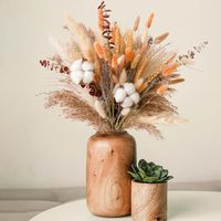 Buket Bunga Kering Musim Gugur Dekorasi Musim Gugur Gaya Boho dengan Rumput Pampas, Kapas, dan Ekor Kelinci Oranye Rangkaian Bunga Musim Gugur untuk Rumah