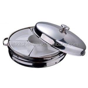 Cúpula de servicio de acero inoxidable, juego de cúpula malaya, pieza central con insertos de porcelana - Product Image 2