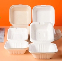 Fiambrera desechable biodegradable ecológica, contenedor de hamburguesa con virutas de bisagra, bolsa para llevar de pulpa de papel de bagazo