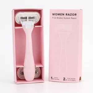5 Blade Women Shave Razor Stainless Steel Blade Rubber Handle Pivoting Head With Refill Blade