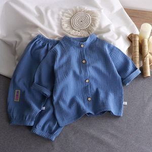 2026 Vêtements d'intérieur pour enfants et bébés, garçons et filles, en pur <span class=keywords><strong>coton</strong></span> et <span class=keywords><strong>gaze</strong></span> <span class=keywords><strong>de</strong></span> <span class=keywords><strong>coton</strong></span>, col montant, légers d'été, couleur unie, respirants - Product Image 1