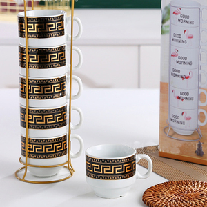 Vendita all'ingrosso porcellana impilata tazze di <span class=keywords><strong>caffè</strong></span> stampa personalizzata in ceramica tazze da tè piattino con supporto - Product Image 6