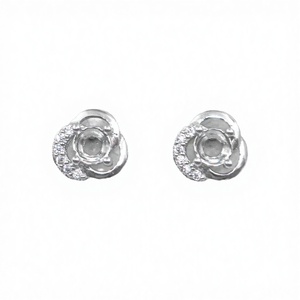Sterling <b>Silver</b> Geometric Wedding Mount <b>Stud</b> <b>Earrings</b> Empty Support Blank Claws Setting Base Center - Product Image 3