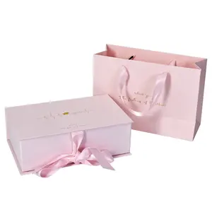 Custom Pink Elegant Gift Wrapping Valentine's Day Box Magnetic Gift Packaging Box with Ribbon Gift Bag for Valentine's Day