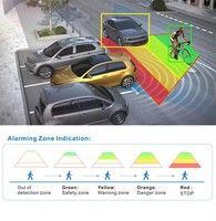 Kamera Mundur Mobil ADAS AI 180 Sudut Pandang AHD 1080P dengan Sensor Parkir Radar, Kamera Dasbor DVR Perekam Mobil Dashcam Dual