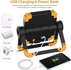 Rechargeable Flip <b>LED</b> Work <b>Light</b> COB Flashlight 360. Rotation 5 Modes Magnetic Base 3000mAh Battery for WADE-JS082 ABS Lamp Body - Product Image 2