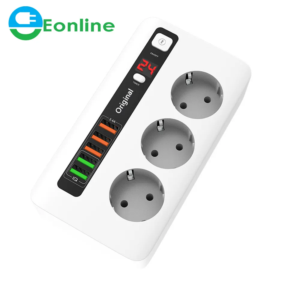 Eonline 2 Ronde Pin Eu Plug Power Strip Schakelaar 2M Kabel Universele Outlets 4 Usb Elektrische Verlengsnoer Socket netwerk