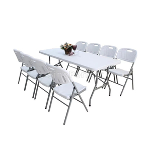 Mesa y sillas plegables y portátiles para acampar, juego de mesa Rectangular y plegable para eventos de boda, sillas blancas para exteriores - Product Image 1