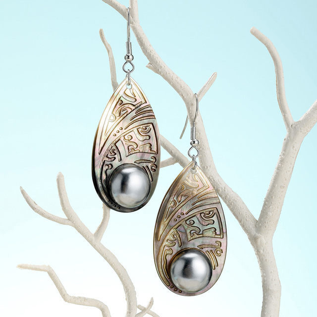 Hawaiian Jewelry Wholesale Frshewater Shell Teardrop Shape Shell Pearl Carved Beach Jewelry for Women
