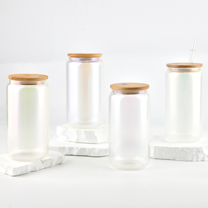 16oz <strong>Glass</strong> Can Cup Beer <strong>Glass</strong> Drinking Jar 16 oz Water Bottle <strong>Frosted</strong> <strong>Glass</strong> Can Cups With Lid - Product Image 5