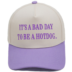 Divertente cappellino da baseball vintage ricamato con la scritta 'IT'S A BAD DAY TO BE A HOTDOG' a blocchi di colore, per uomo e donna, casual, per l'uso all'aperto. - Product Image 4