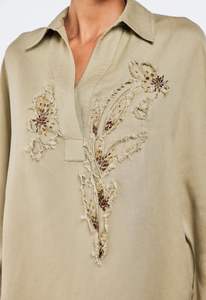 Boutique Wholesale Spring Summer Fashion <b>Women's</b> Casual Linen Cotton Beaded Embroidered Lapel Wide Sleeve <b>Loose</b> <b>Shirt</b> - Product Image 6