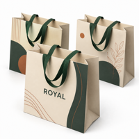 Sacs shopping en papier personnalisés avec poignées en ruban pour l'emballage de cadeaux et la présentation de la marque