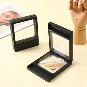 2024 A1 Custom Logo Clear Pe Film Ring Necklace Earring Gift Storage Case Plastic 3d Floating Frame Jewelry Display Box