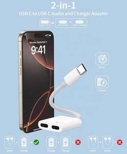 Cao Cấp 2 Trong 1 Loại C USB C Để Dual USB C Headphone Âm Thanh Và 60W Sạc Splitter Adapter Đối Với iPhone 15/16 Galaxy <span class=keywords><strong>Pixel</strong></span> OnePlus - Product Image 2