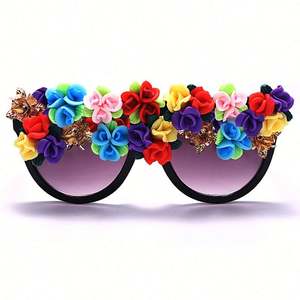 Lunettes de soleil pour femmes, mode 2021, luxe, décoration florale colorée, UV400, monture plate, style œil de chat - Product Image 5