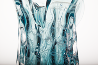 Vase à tulipes GENSENT soufflé à la main, bleu aqua, avec veines en relief et bord ondulé, pièce maîtresse exquise pour la décoration d'hôtel
