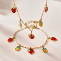 Ensemble de bijoux pour enfants, collier et bracelet, en acier inoxydable imperméable, plaqué or 18 carats, avec breloques en zircon en forme de fruits, idéal pour les fêtes et les cadeaux