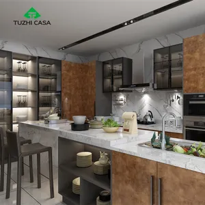 TUZHI CASA mocha glazed concrete fiber cement board price marble wall furniture kitchen cabinets in south africa
