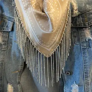 Directly sale DIY long crystal fringe tassel claw chain for bandana wedding dress decorative