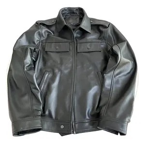 Top quality genuine leather goat skin black jacket men business