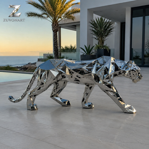 Scultura Geometrica di Leopardo in Acciaio Inossidabile, Statua di <span class=keywords><strong>Pantera</strong></span> Lucidata a Specchio per Ingressi di Ville, Hotel e Decorazioni da Giardino - Product Image 3