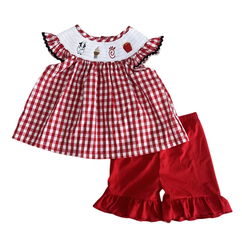 Baby Meisjes Zomer Kleding Set Broer Of Zus Matching Custom Gesmokte Outfits Kids Peuter Vis Borduurkleding